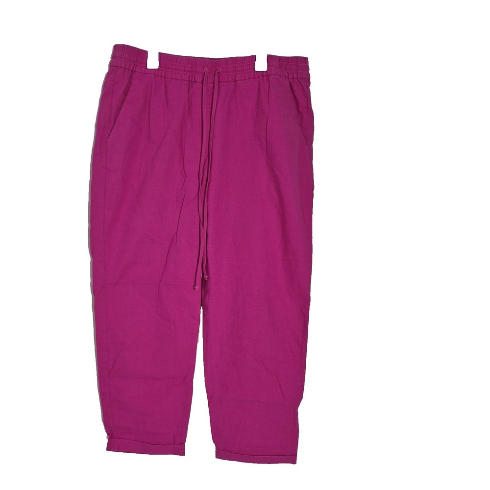 J Crew Pants Womens 12 Hot Pink Linen Blend Drawstring Waist Cuffed NEW